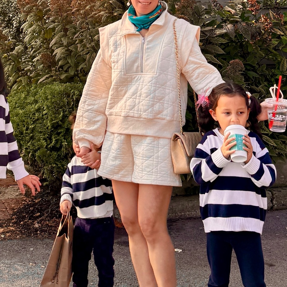 Cream Quilted Pullover and Shorts Set (cane style quilted pattern